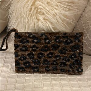 Source Unknown Brown and Black Beaded Clutch